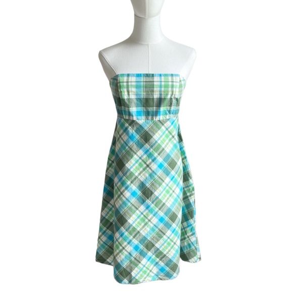 GAP Plaid Retro Dress Strapless Cotton Summer - Picture 1 of 13